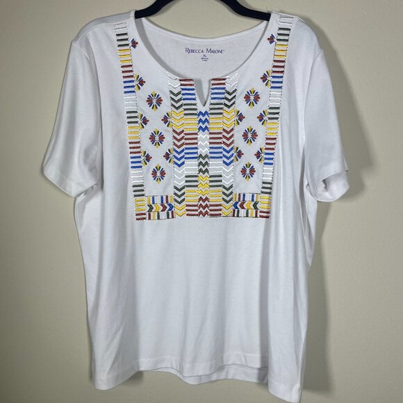 Rebecca Malone Women's White Embroidered Western Top XL Cotton! - Picture 1 of 5